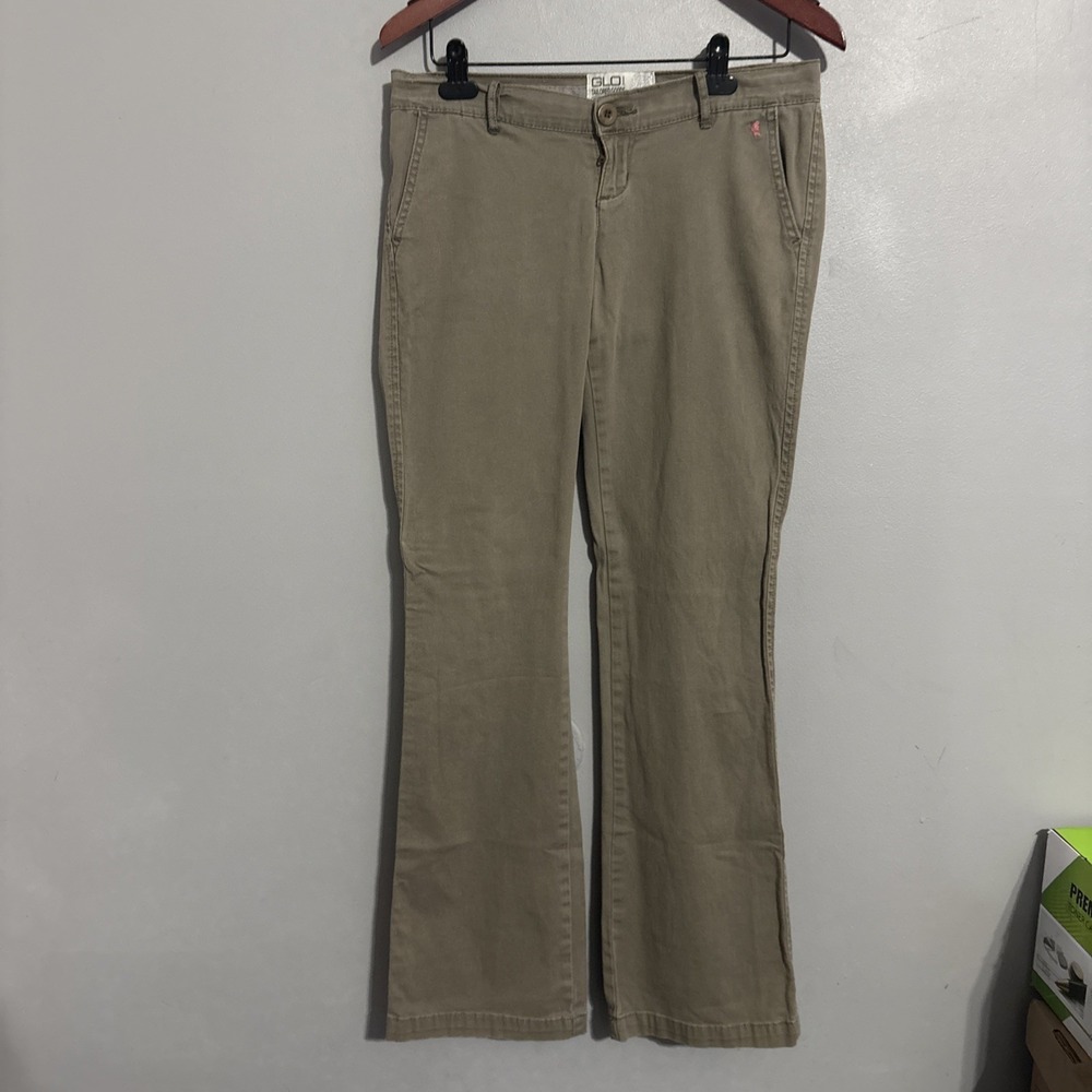 GLO Flare Brown  Khaki Pants Junior Womens Size 5 Low Rise 90s Y2K Tailored Good
